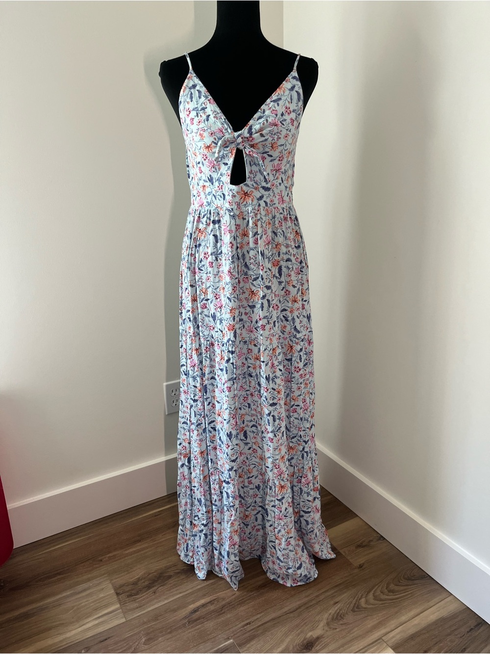 Kingston White Maxi Dress with Blue and Pink Floral Print